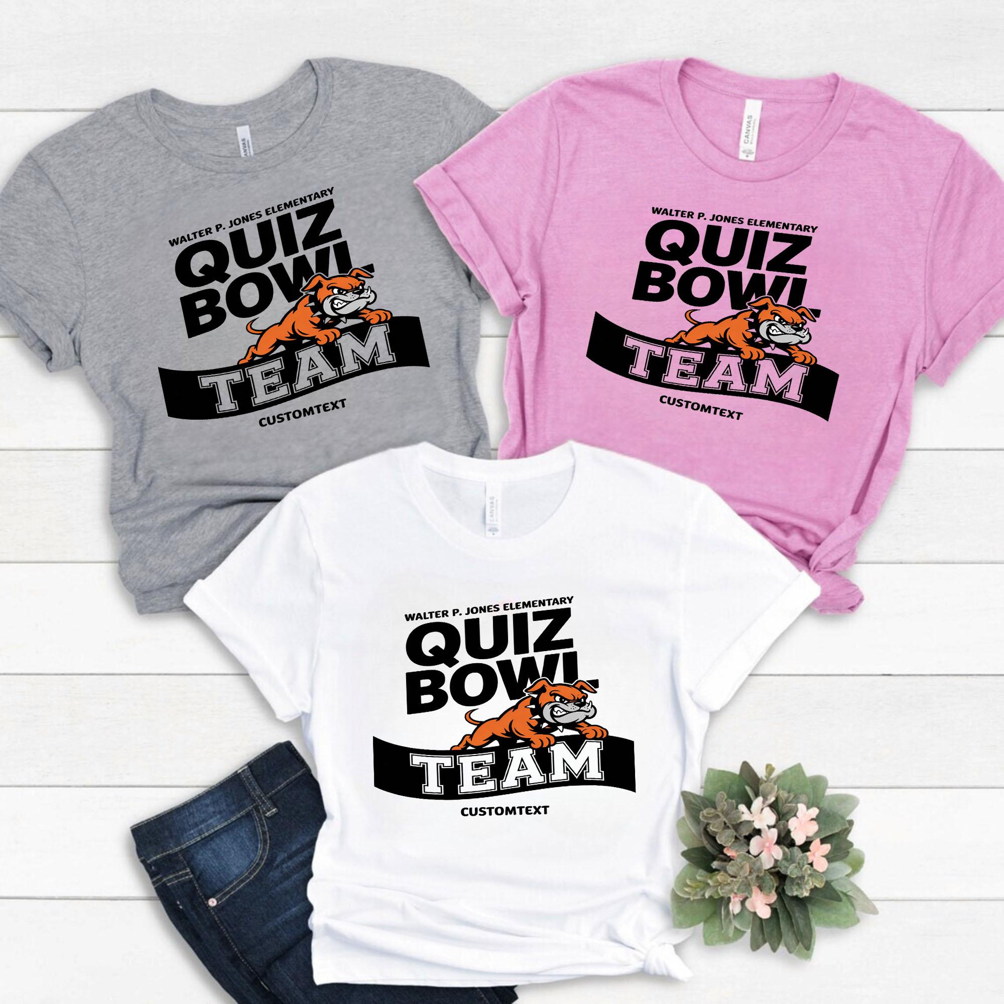 Bold Quiz Bowl Team Shirt – Walter P. Jones Custom School Club Tee with Bulldog Mascot bold quiz bowl team shirt walter p jones custom school club tee with bulldog mascot style 2 thumb 209
