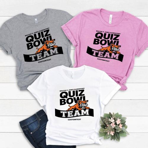 Bold Quiz Bowl Team Shirt – Walter P. Jones Custom School Club Tee with Bulldog Mascot