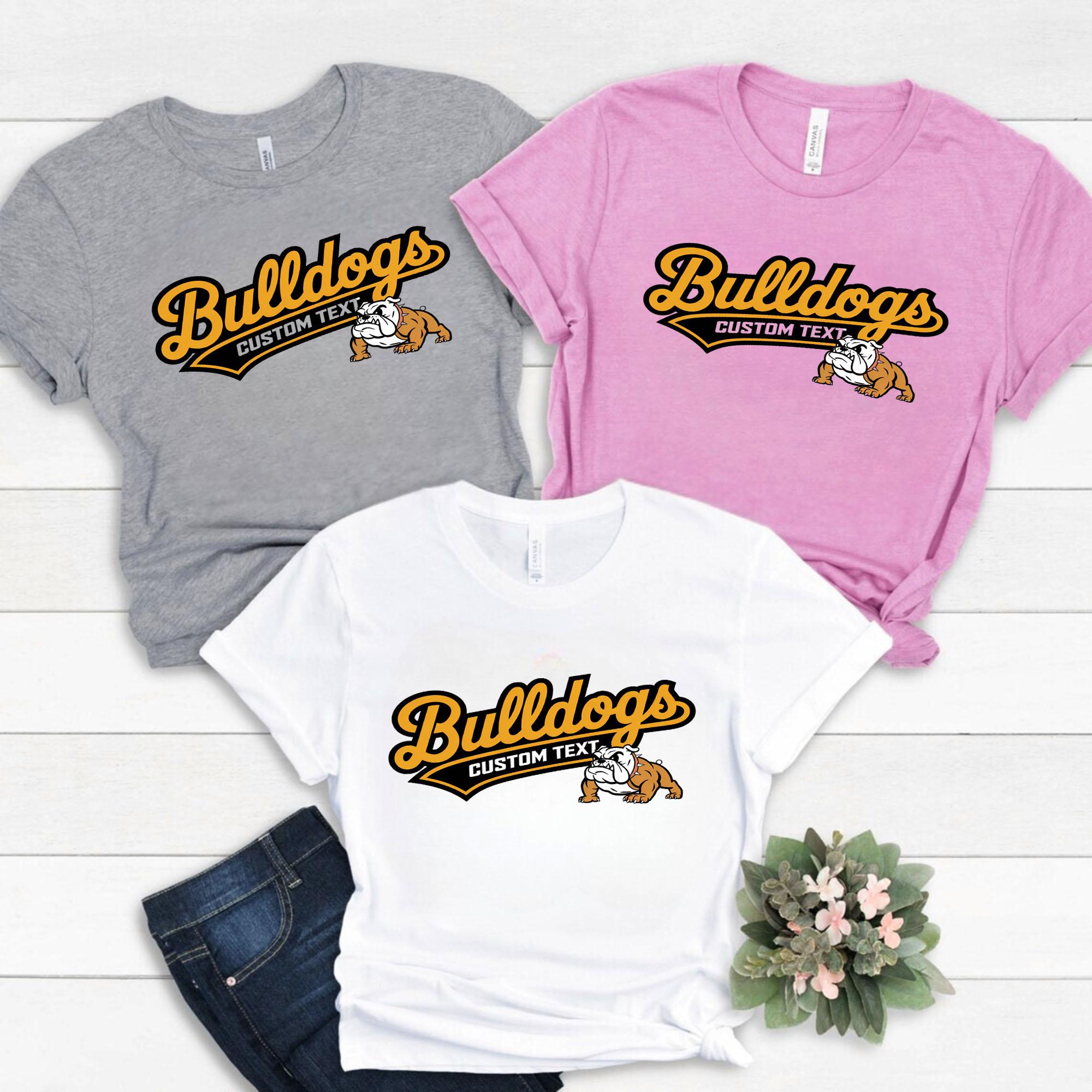 Bulldogs Custom Text Grumpy Dog Mascot T-Shirt Custom, Vintage Varsity Style bulldogs custom text grumpy dog mascot t shirt custom vintage varsity style style 3 thumb 333