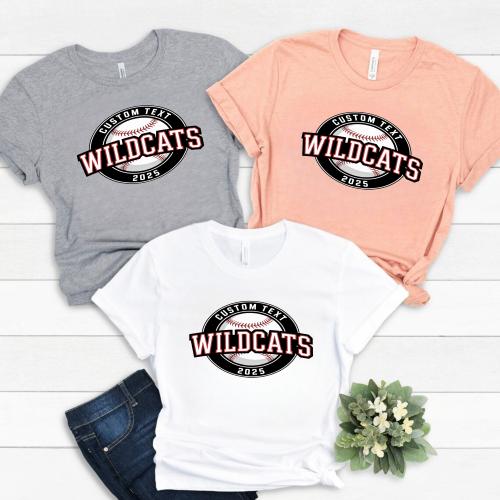 Club Sport Team Wildcats 2025 Tee – Custom Baseball Varsity Circle Shirt