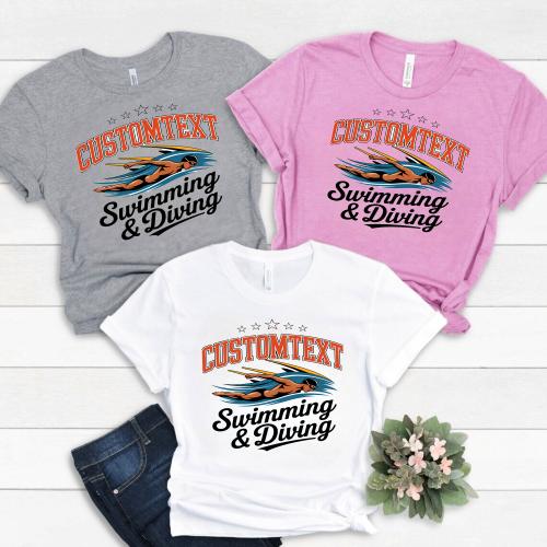 Custom School Name Swimming & Diving Club Sport Team T-shirt – Classic Varsity Look