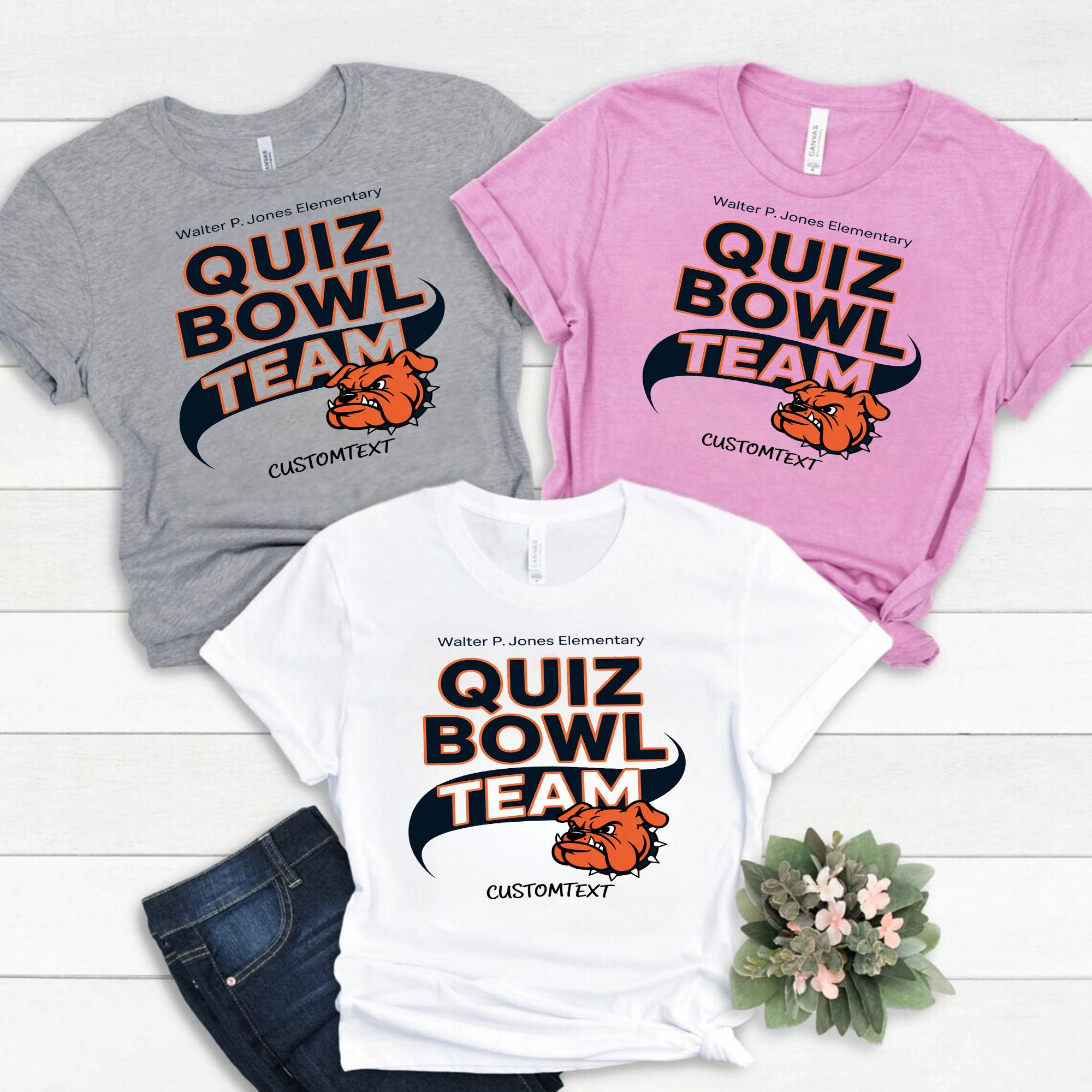 Custom Walter P. Jones Quiz Bowl Tee – Bold Bulldog Mascot School Club Shirt custom walter p jones quiz bowl tee bold bulldog mascot school club shirt style 3 thumb 118
