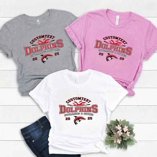 DOLPHINS Club Sport Team Swimming & Diving Custom School Spirit T-Shirt – Varsity Mascot 2025