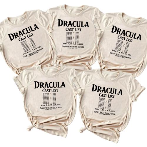 Dracula Cast List Shirt - Sunny Hills High School Drama Club Custom Retro Gothic Theater Tee