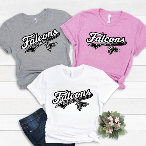 Fierce Falcons Mascot T-Shirt – Custom Text Retro Sports Style Team Tee