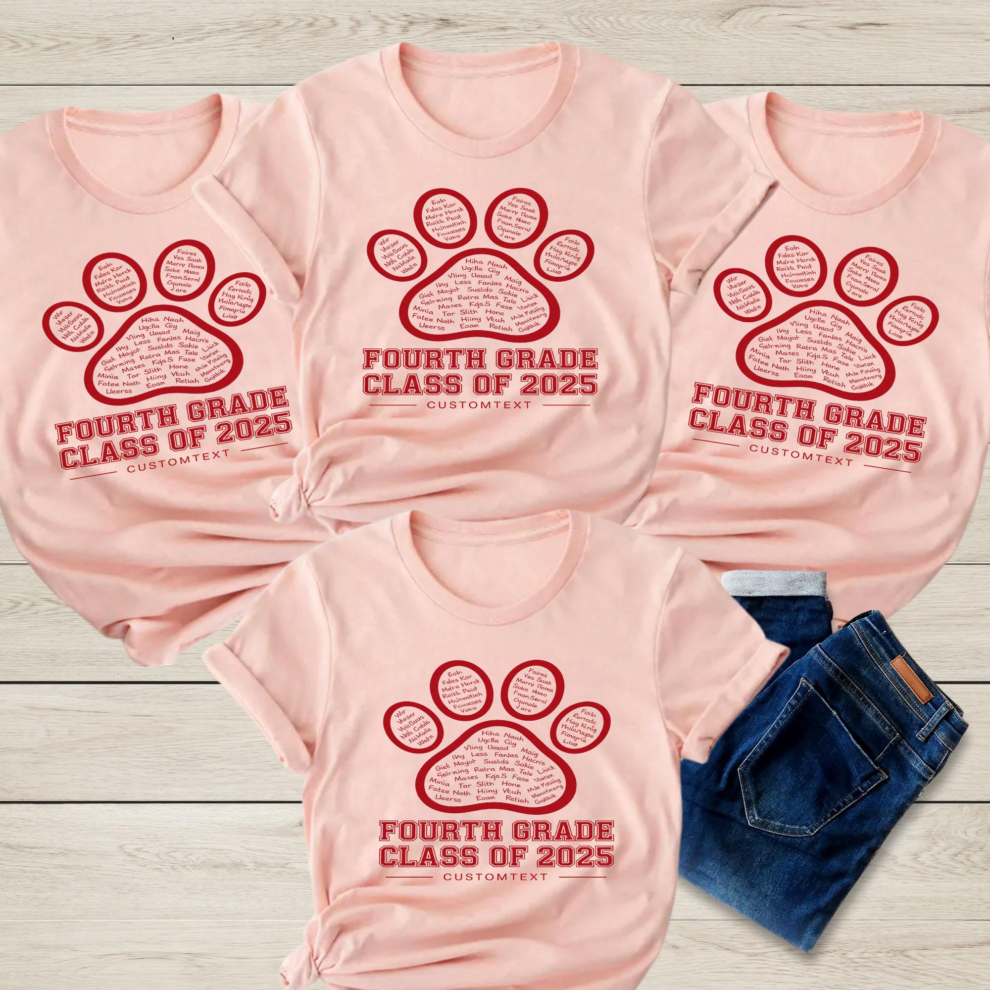 Fourth Grade Class Shirt 2025 – Custom Paw Print Tee with Student Names fourth grade class shirt 2025 custom paw print tee with student names style 1 thumb 38