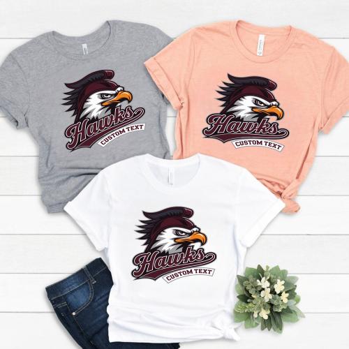 Hawks Custom Text Warrior Hawk Mascot T-Shirt Custom, Retro Battle Style
