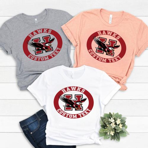 Hawks Mascot Team T-Shirt – Circle Logo School Pride Varsity Style Tee