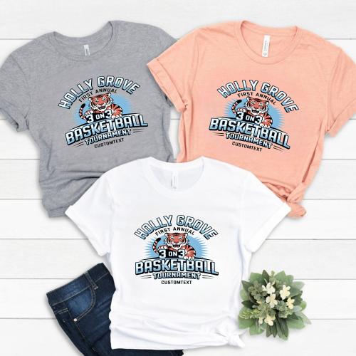 Holly Grove Tiger 3v3 Basketball Tournament Custom Fun Club Sport Team T-Shirt