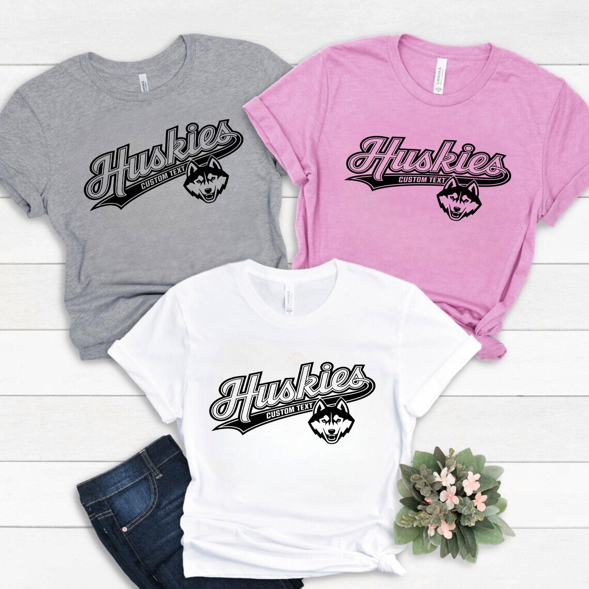 Huskies Custom Text Mascot T-Shirt Custom, Retro Vintage Animal Style huskies custom text mascot t shirt custom retro vintage animal style style 4 thumb 160