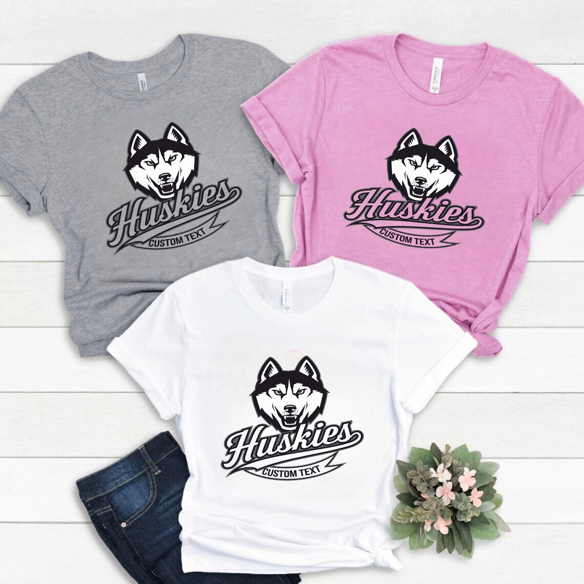 Huskies Custom Text Mascot T-Shirt Custom, Vintage Bold Animal Style huskies custom text mascot t shirt custom vintage bold animal style style 1 thumb 752