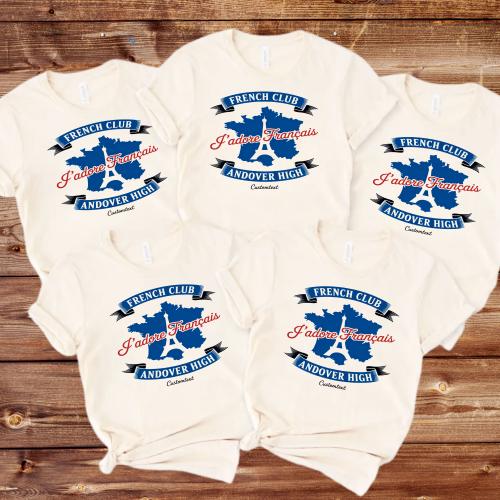 J’adore Français Shirt – Custom Andover High French Club Tee with Eiffel Map