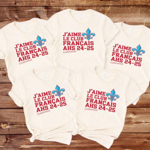 J’aime Le Club Français Shirt - Custom AHS 24-25 French Club Tee with Fleur-de-Lis, Varsity Retro Style