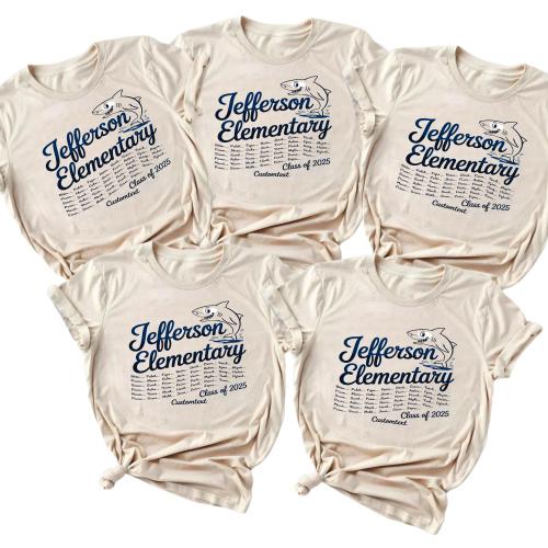 Jefferson Elementary Shark Shirt – Class Of 2025 Cute Graduation Custom Tee