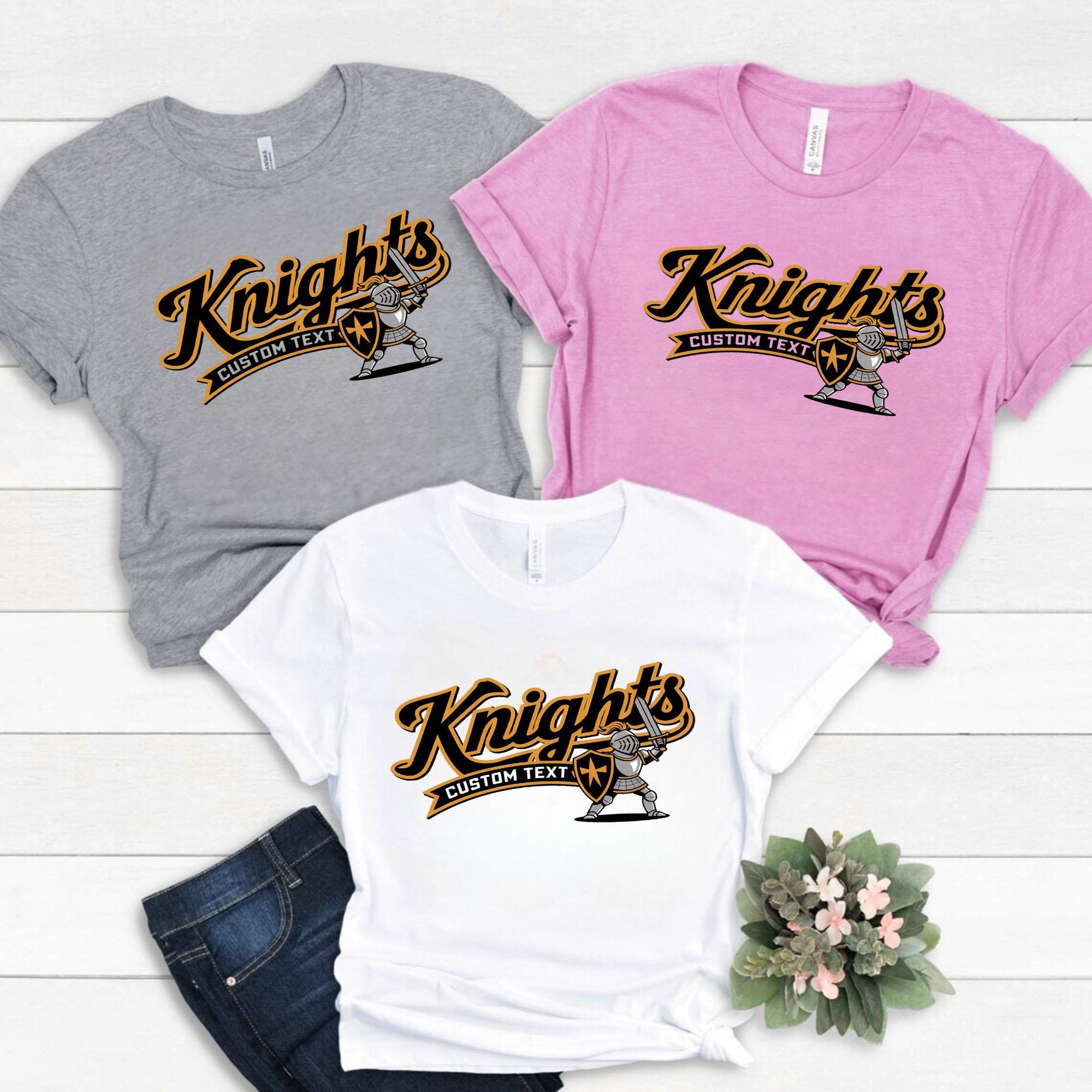 Knights Custom Text Mascot T-Shirt Custom, Retro Bold Medieval Style knights custom text mascot t shirt custom retro bold medieval style style 1 thumb 762