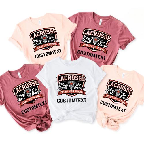 Lacrosse Club Sport Team T-shirt – Varsity Shield Design Play Hard Edition