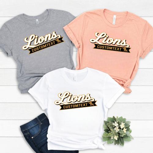 Lions Customtext Standing Lion Mascot T-Shirt Custom, Vintage Sport Style