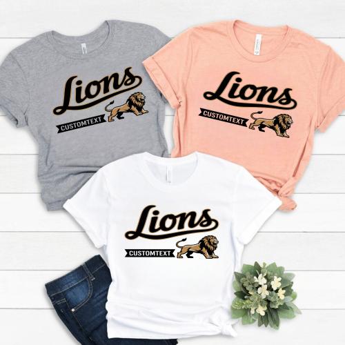Lions Full-Body Mascot T-Shirt – Custom Text Retro Animal Style Team Tee