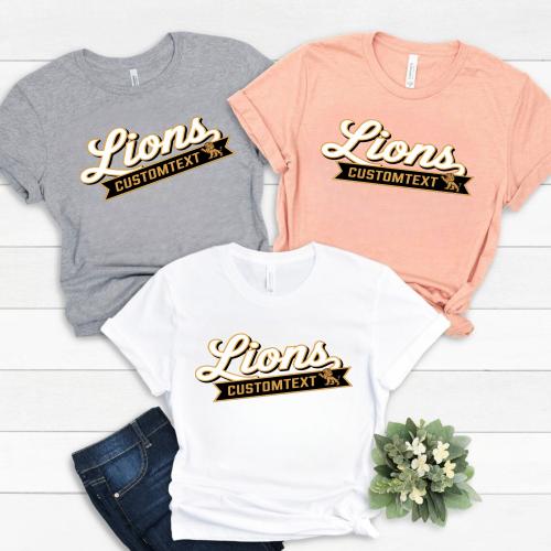 Lions Standing Mascot T-Shirt – Custom Text Vintage Sports Style Team Tee