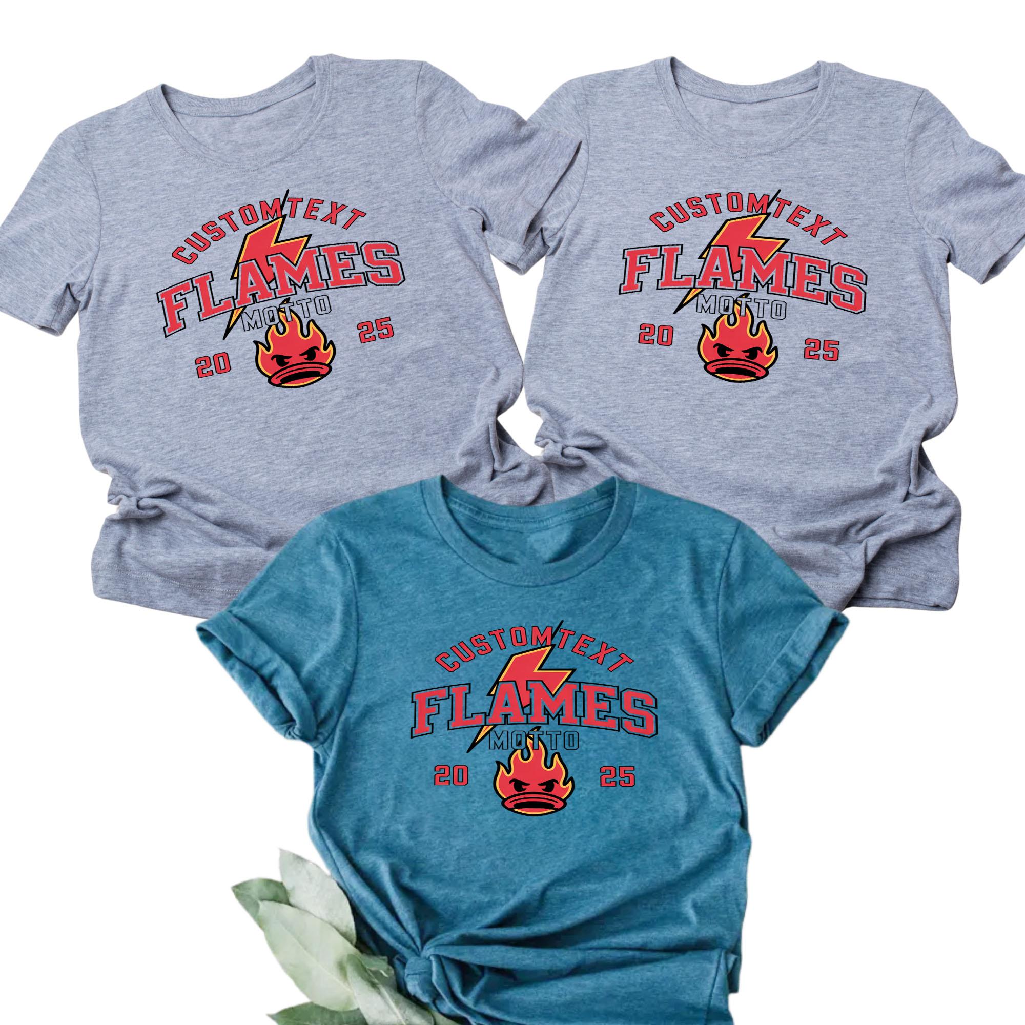 Mottos – “FLAMES” Sport Team Shirt – Varsity Mascot 2025 Edition mottos flames sport team shirt varsity mascot 2025 edition style 2 thumb 339