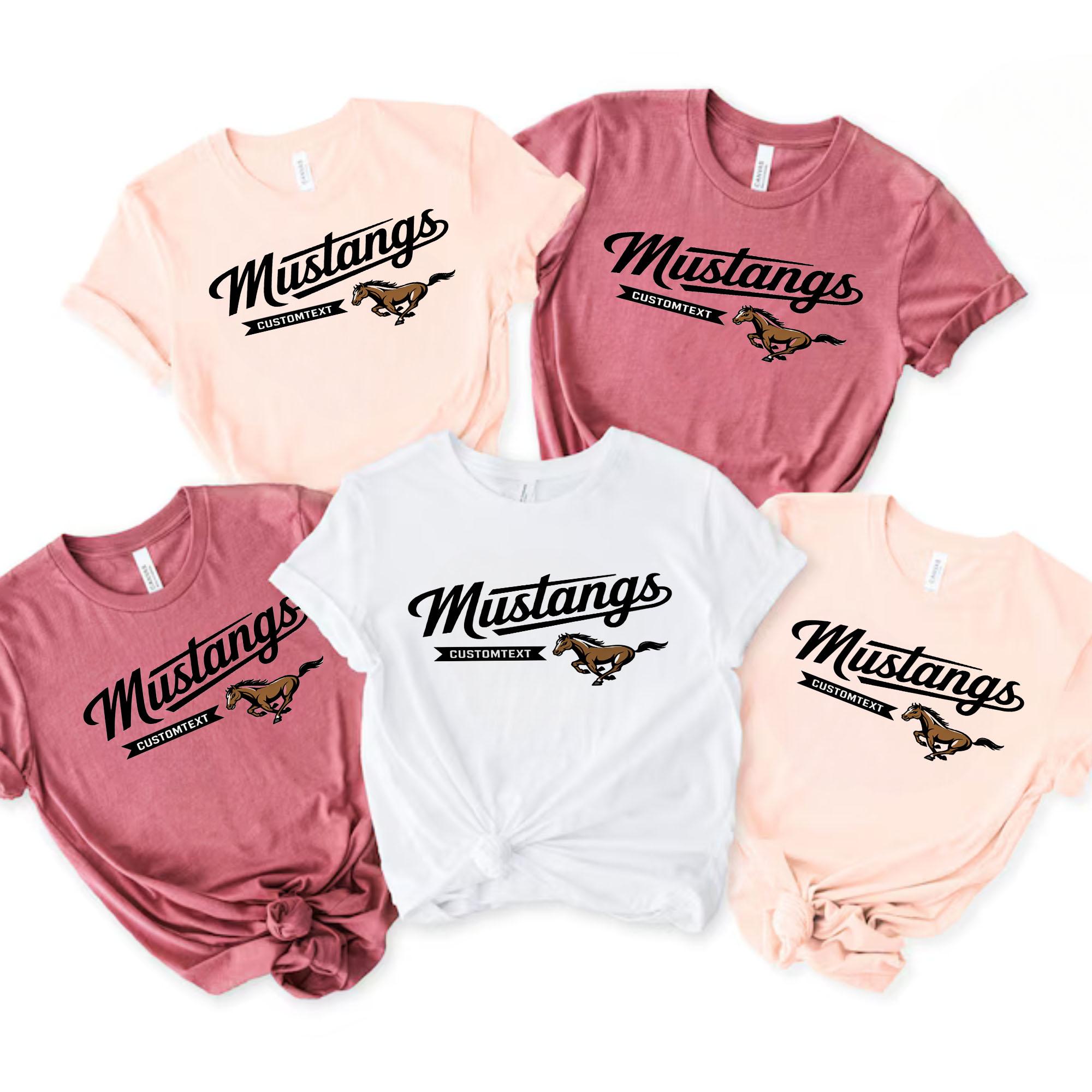 Mustangs Mascot Team T-Shirt – Custom Varsity School Spirit Tee mustangs mascot team t shirt custom varsity school spirit tee style 2 thumb 616