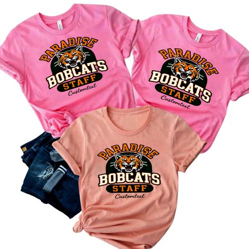 Paradise Bobcats Staff Custom Text Teacher Staff Shirt - Vintage Retro Animal Club Tee