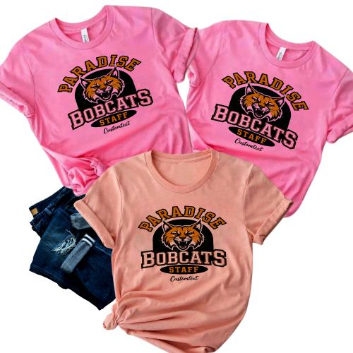 Paradise Bobcats Staff Shirt Custom Text Vintage Retro Animal Teacher Staff Tee