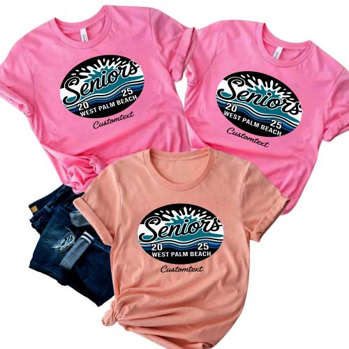 Retro Graduation Strip Shirt – West Palm Beach Seniors 2025 Ocean Vibes Custom Tee