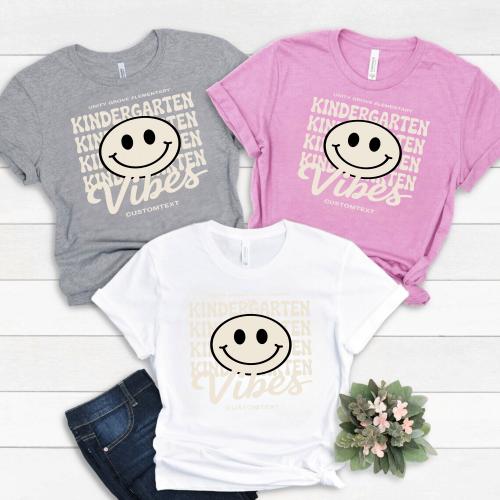 Retro Smiley Face Vibes Custom Kindergarten Class Shirt Personalized Tee