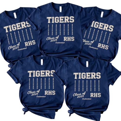 RHS Tigers Class of 2025 Shirt – Custom Graduation Strip Shirt, Retro Animal Print Style Senior Tee