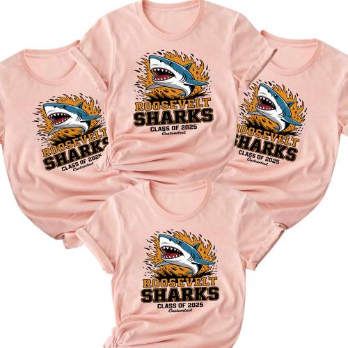 Roosevelt Sharks Class of 2025 – Bold Mascot Graduation Strip Shirt Custom