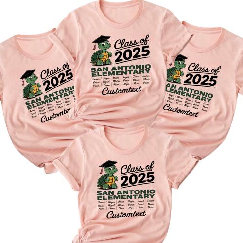 San Antonio Elementary Class of 2025 Shirt – Custom Graduation Strip Shirt, Cute Turtle Mascot Style