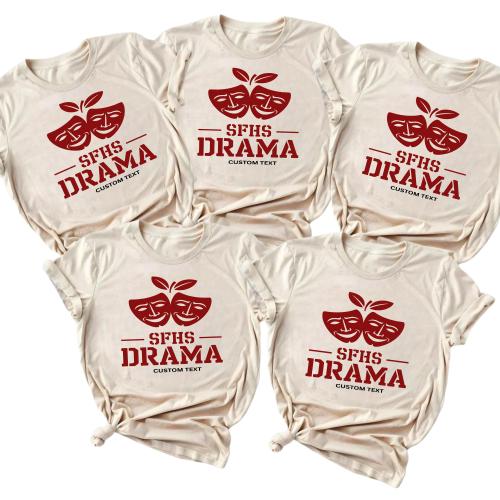 SFHS Drama Club Shirt – Custom Red Comedy Tragedy Masks Retro Apple Style Tee