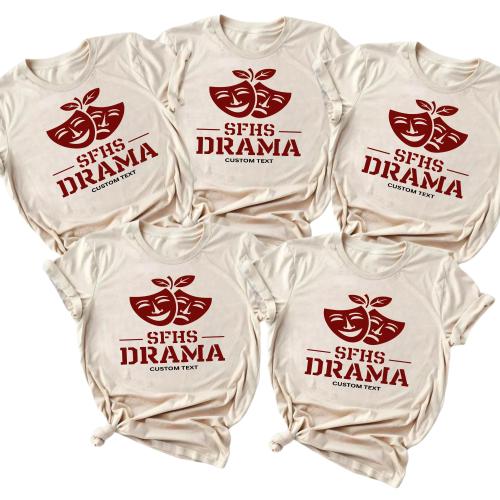 SFHS Drama Club Shirt - Custom Red Comedy Tragedy Masks Tee, Retro Theater Apple Logo Style