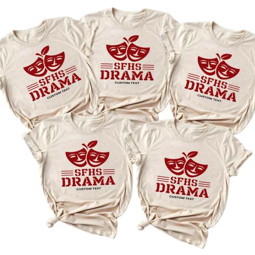 SFHS Theater Club Shirt – Red Comedy Tragedy Masks Custom Retro Apple Style Tee
