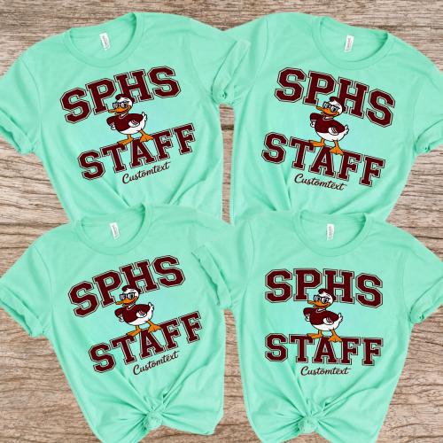 SPHS Staff Vintage Duck Mascot Custom Text Retro Fun Photography Staff Shirt