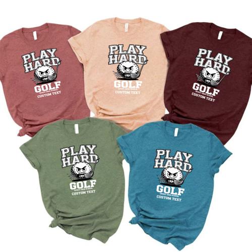 Spirit High “Play Hard” Golf Tee Distressed Varsity Look Club Sport Team T-Shirt