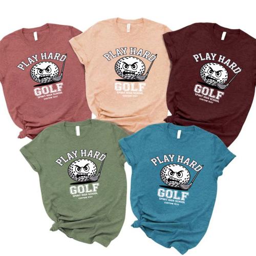 Spirit High “Play Hard” Golf Tee Distressed Varsity Look Club Team Sport T-Shirt