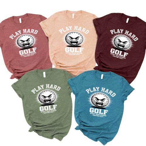 Spirit High “Play Hard” Golf Tee Distressed Varsity Look Sport Team Club T-Shirt