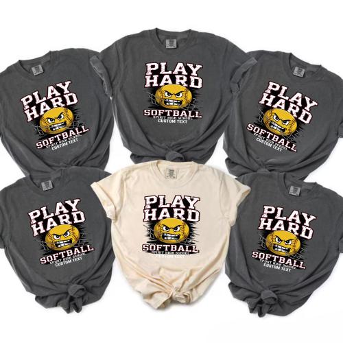Spirit High “Play Hard” Softball Tee Distressed Varsity Look Club Sport Team T-Shirt