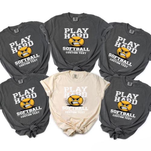 Spirit High “Play Hard” Softball Tee Distressed Varsity Look Club Team Sport T-Shirt