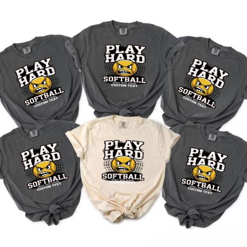 Spirit High “Play Hard” Softball Tee Distressed Varsity Look Team Club Sport T-Shirt