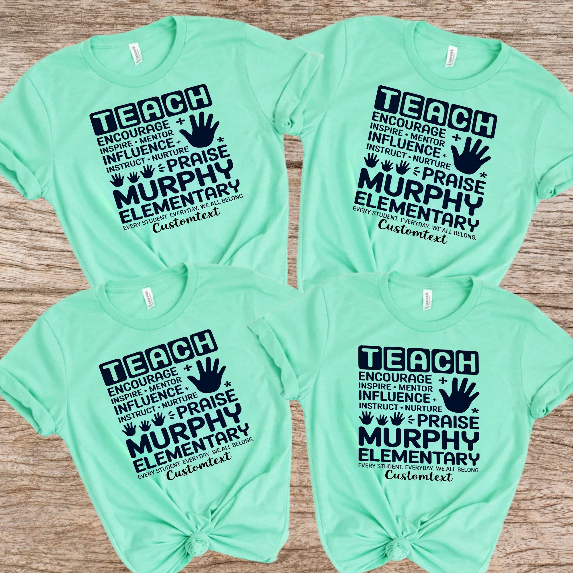 Teach Inspire Praise Murphy Elementary Shirt – Custom Teacher Cute Handprint Tee teach inspire praise murphy elementary shirt custom teacher cute handprint tee style 1 thumb 885