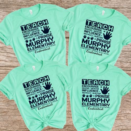 Teach Inspire Praise Murphy Elementary Shirt – Custom Teacher Cute Handprint Tee