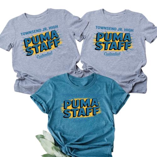 Townsend Jr. High Puma Staff Shirt Custom Text Retro Vintage Fun Teacher Staff Tee