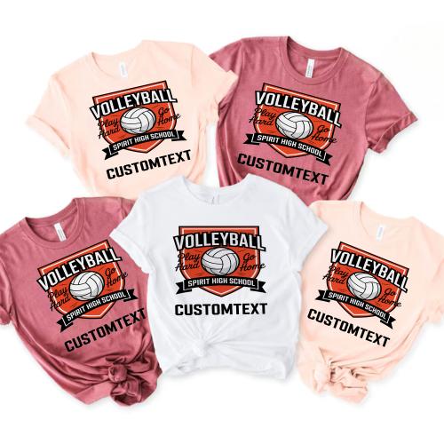 Volleyball Club Sport Team T-shirt – Shield Logo Play Hard Varsity Style Tee