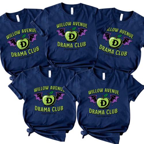 Willow Avenue Drama Club Shirt – Green Bat-Winged Apple Design Custom Club Strip Shirt Gothic & Fun Style