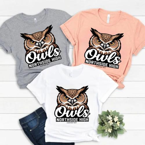 Custom Northside High Owls Mascot Vintage Mosaic Sports Mascot T-shirt