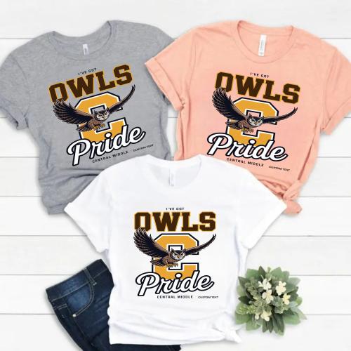 Custom Owls Vintage School Team Varsity Holiday Sports T-shirt