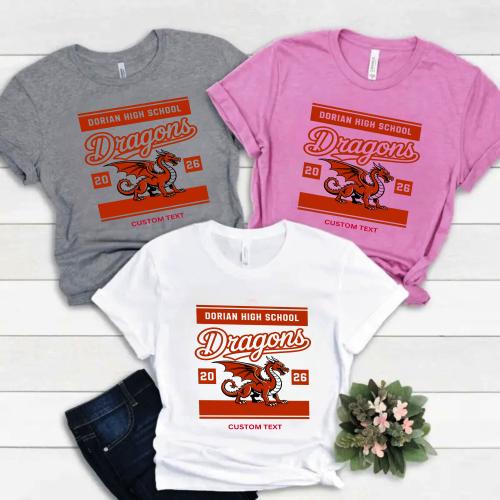 Custom Retro Dorian High School Dragons Mascot Vintage T-shirt